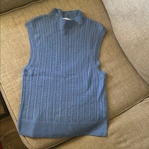 Veronica Beard Blue Cable Knit Cashmere Crewneck Sleeveless Sweater